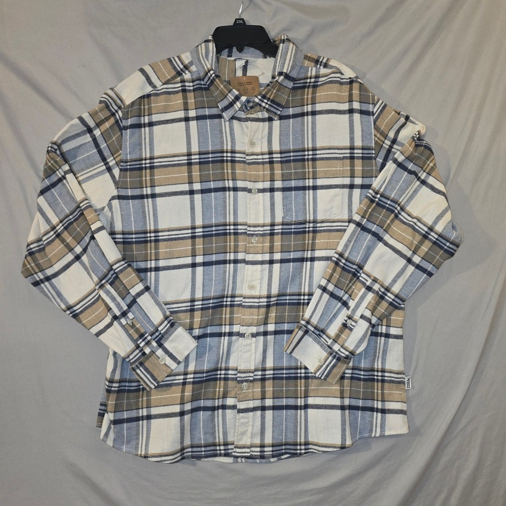 Eddie Bauer Field Flannel Flex 2.0 Shirt 2XL Mens Blue Tan Plaid Stretch NWT